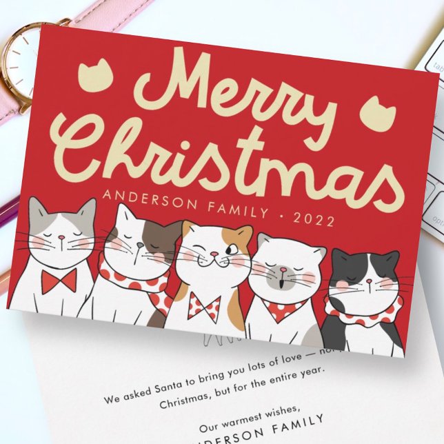 God jul Funny Cute Cats Caroling Julkort (Skapare uppladdad)