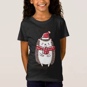 God jul Funny Cute Hedgehog Santa Hat Star T Shirt