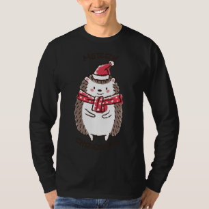 God jul Funny Cute Hedgehog Santa Hat Star T Shirt