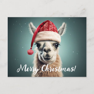 God jul Funny Cute Lllama Alpaca Santa Hat Helg Vykort