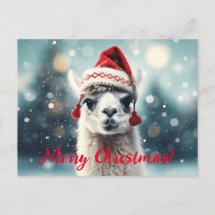 God jul Funny Cute Lllama Alpaca Santa Hat Helg Vykort