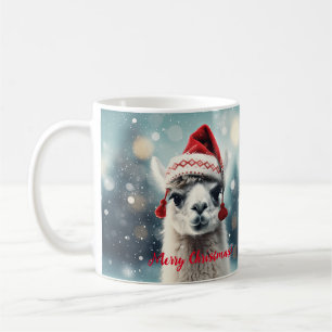 God jul Funny Cute Lllama Alpaca Santa Hat Kaffemugg