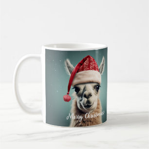 God jul Funny Cute Lllama Alpaca Santa Hat Kaffemugg