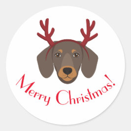God jul Funny Dachshund Reindeer Sticker Runt Klistermärke