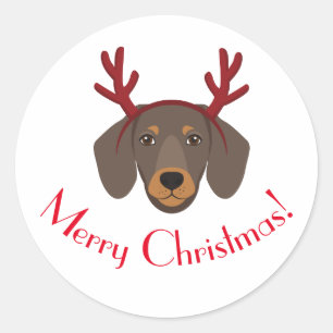 god jul Funny Dachshund Reindeer Sticker Runt Klistermärke