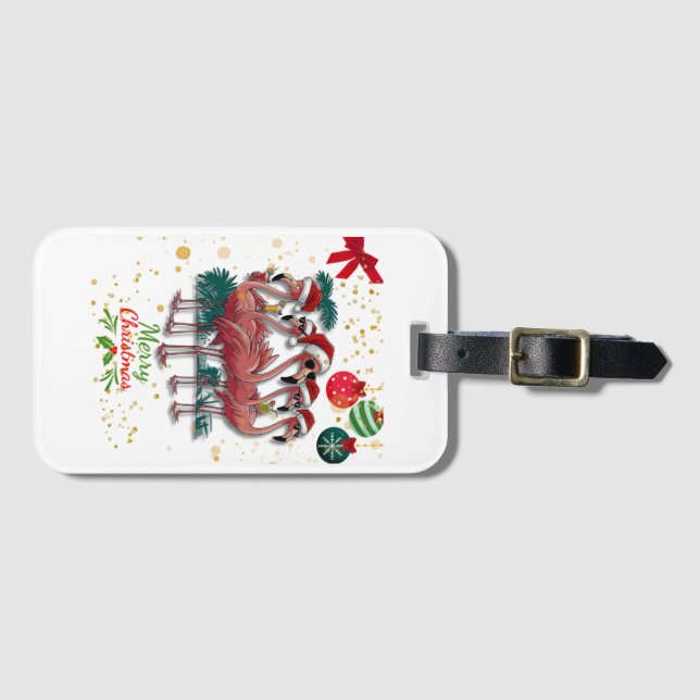 God jul Funny Flamingo med solglasögon Bagagebricka (Framsida horisontal)