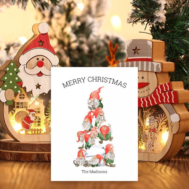 God jul Funny Gnomes Träd Helg Vykort (Skapare uppladdad)