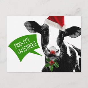 God jul! Funny Helgdag Cow i Santa Hat Helg Vykort
