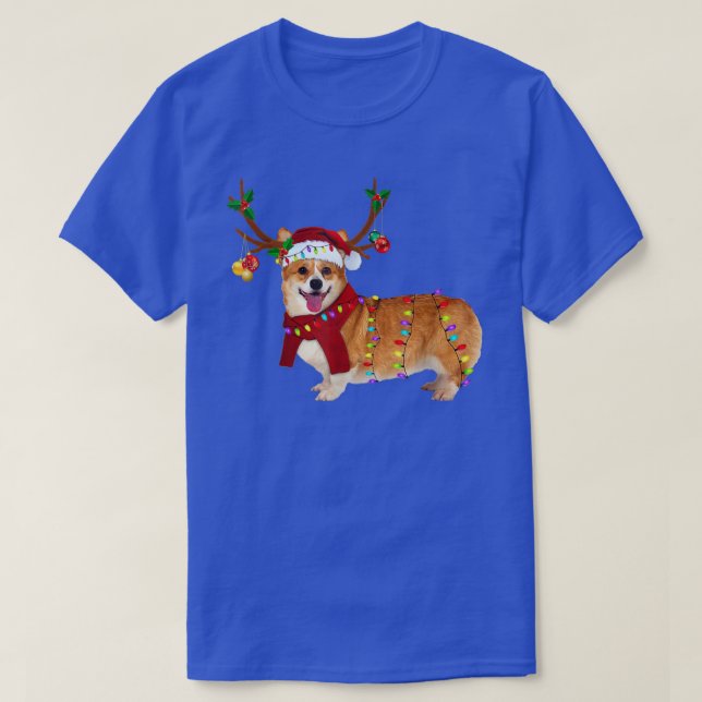 God jul Funny Julafton Ljus Corgi Hund T Shirt (Design framsida)