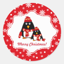 God Jul. Funny Little Penguins Runt Klistermärke