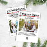 God jul Funny North Pole Photo Julkort<br><div class="desc">Extra Extra läste allt om det. Den här designen har ett god jul,  roligt,  fotokollage,  med en vintage tidningsdesign,  söt typografi,  North Pole Times,  Jultomten,  med candy cane rand,  ett sött och unikt helgdag fotokort.</div>