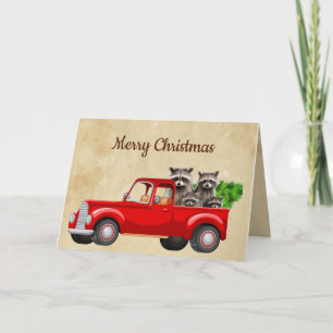 God jul Funny Raccoon Lastbil Animals Kort