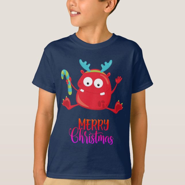 God Jul | Funny Red Monster T Shirt (Framsida)