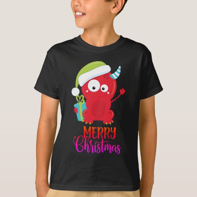 God Jul | Funny Red Santa Monster T Shirt (Framsida)