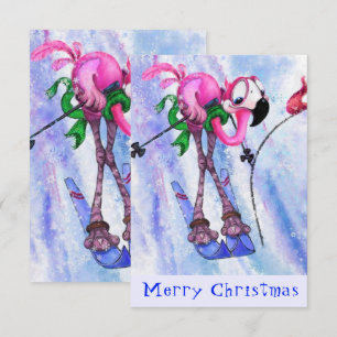 God jul - Funny Rosa Flamingo Skier - Roligt