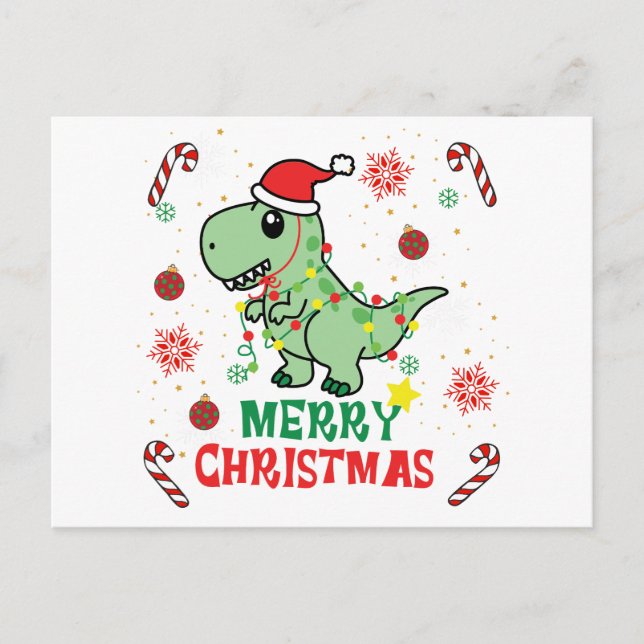 God jul Funny Santa Dinosaur Helg Vykort (Framsida)