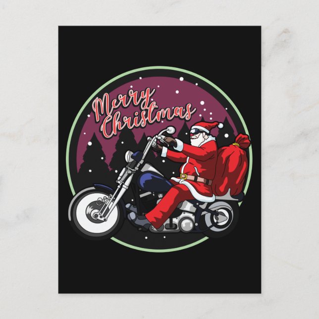 God jul Funny Santa Rides Motorcycle Gifts Vykort (Framsida)