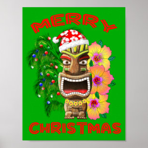 God jul Funny Santa Tiki Poster