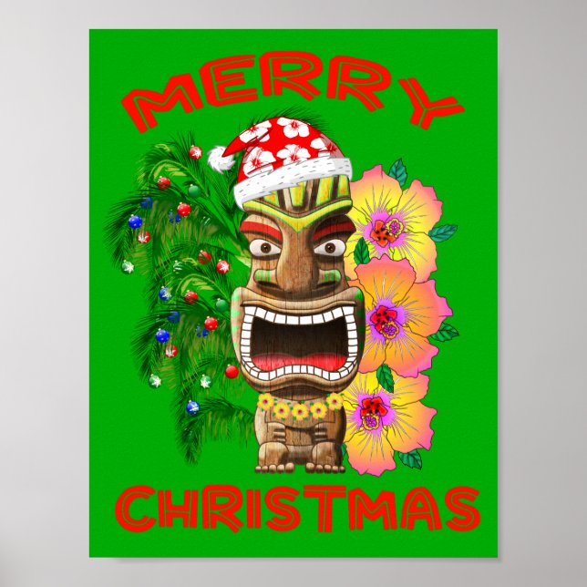 God jul Funny Santa Tiki Poster (Framsidan)