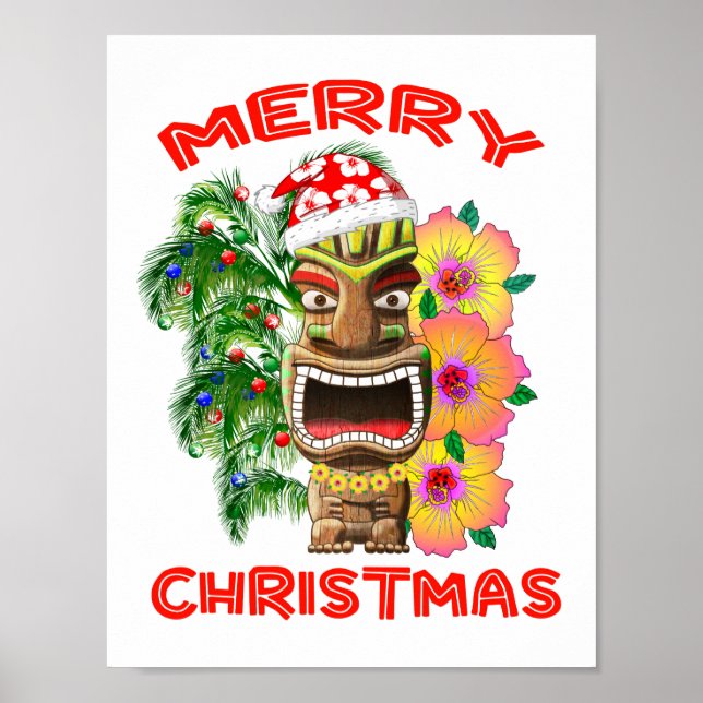 God jul Funny Santa Tiki Poster (Framsidan)