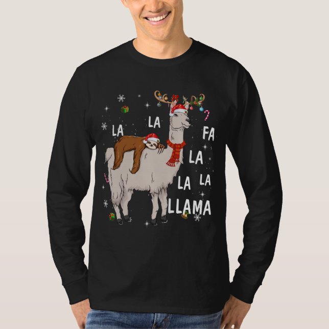 God jul Funny Sloth Riding Llama Reindeer T Shirt (Framsida)