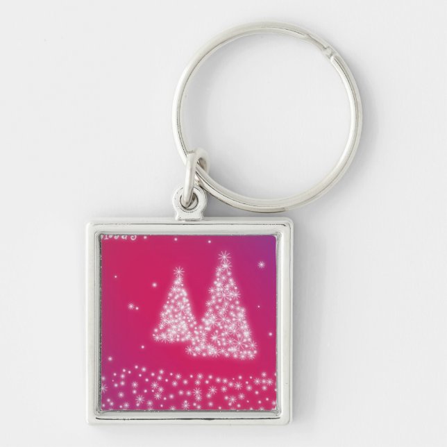 God jul fyrkantig silverfärgad nyckelring (Framsidan)