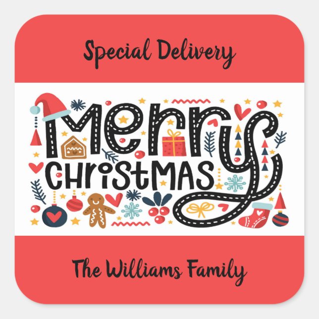 God jul fyrkantigt klistermärke (Framsida)