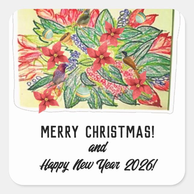 God Jul! Fyrkantigt Klistermärke (Framsida)