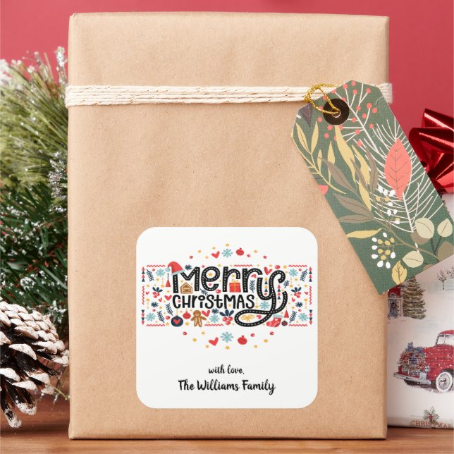 God Jul Fyrkantigt Klistermärke (Semester)