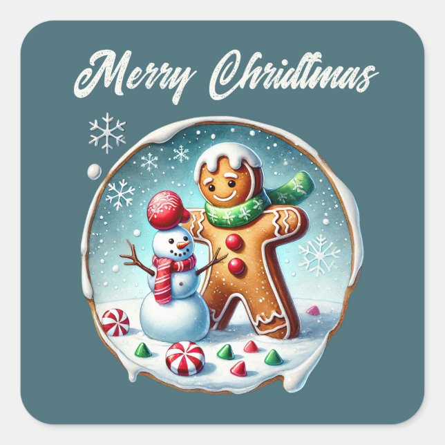 God jul fyrkantigt klistermärke (Framsida)