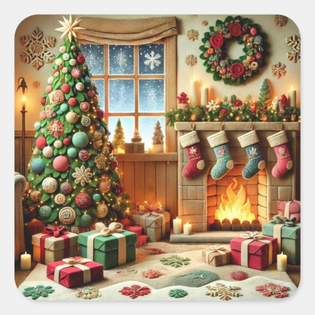 God jul fyrkantigt klistermärke (Framsida)