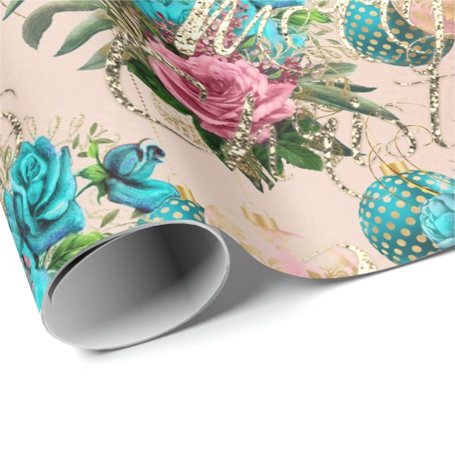 God jul Gamla skript Rosor Ro Rosa Grönt  Presentpapper (Rullad Hörn)