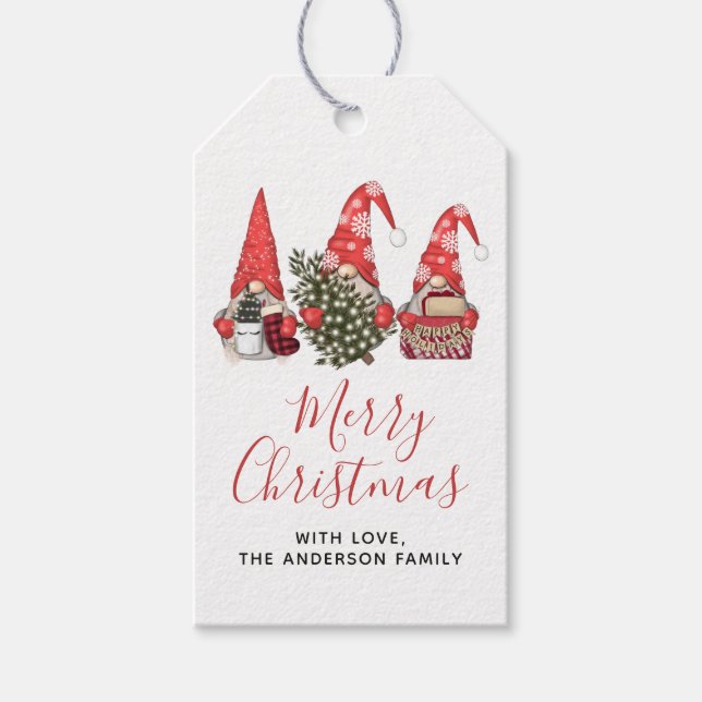 God jul Garden Gnome Träd Glad helg Presentetikett (Framsidan)