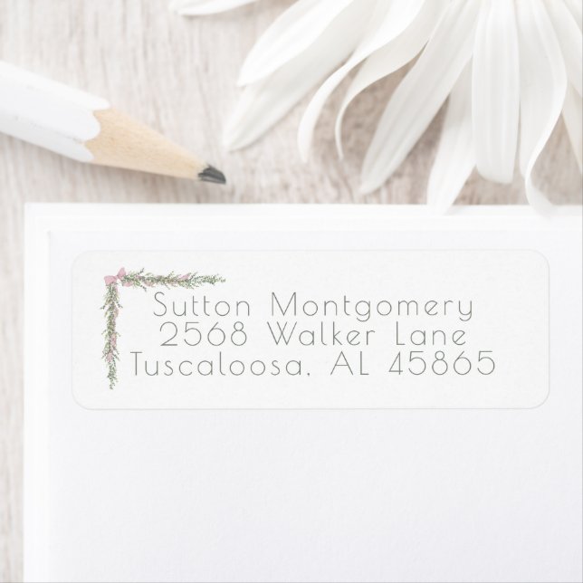 God jul Garland Rosa Bow Adress Returadress Etikett (Insitu)