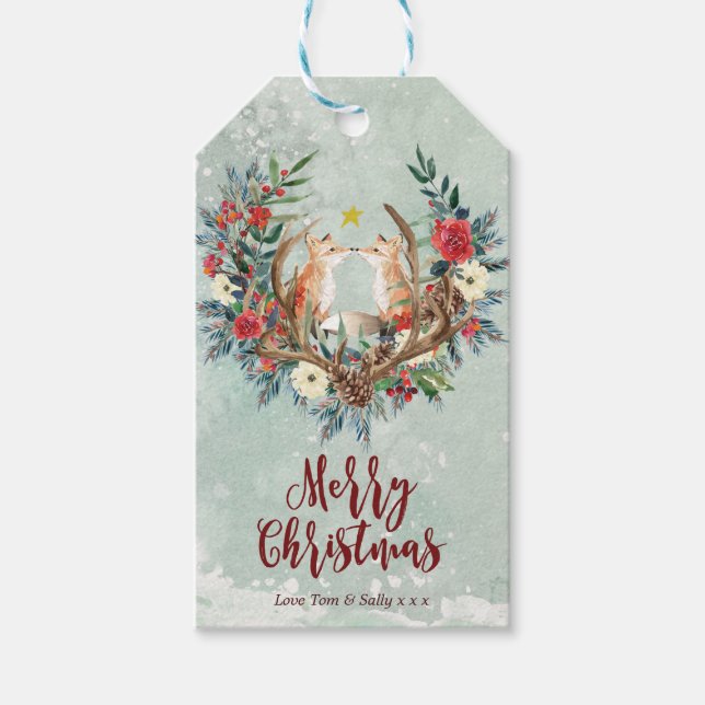 God jul-gåvor märkre Vintern blommigt räv  Presentetikett (Framsidan)