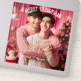 God jul Gay Retro Rosa | Anpassningsbar Photo Klistermärken