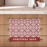 God Jul Geometric Mandala Mönster Red White Kökshandduk<br><div class="desc">Kökshandduken i julklapp har en geometrisk mandala mönster i rött och vitt. Om du vill ändra texten klickar du på knappen Anpassa.</div>