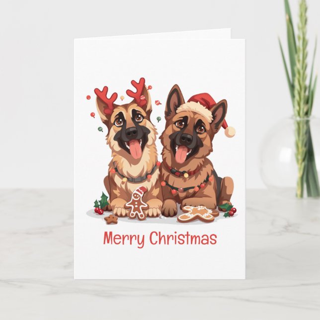 God jul German Shepherd Hundar Helgkort (Framsida)