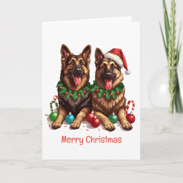 God jul German Shepherd Hundar Helgkort (Framsida)