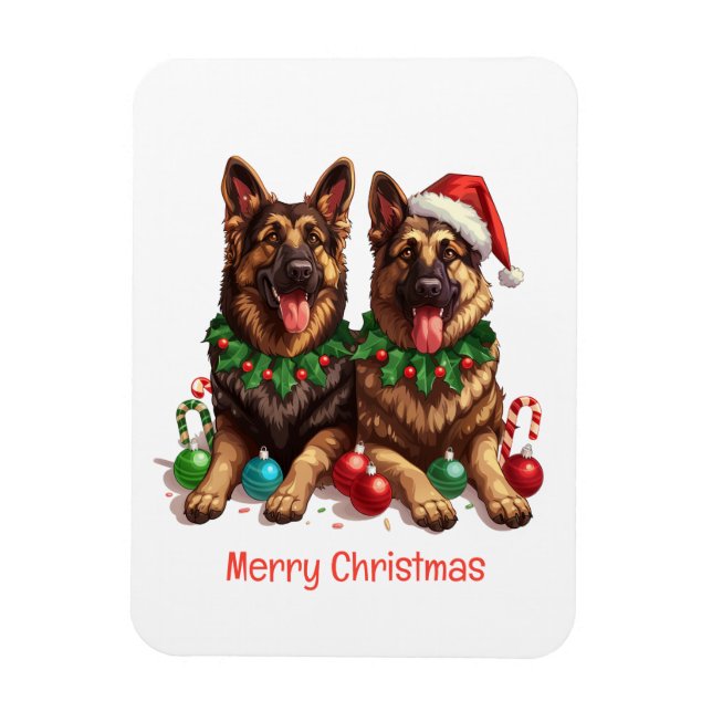 God jul German Shepherd Hundar Magnet (Vertikal)
