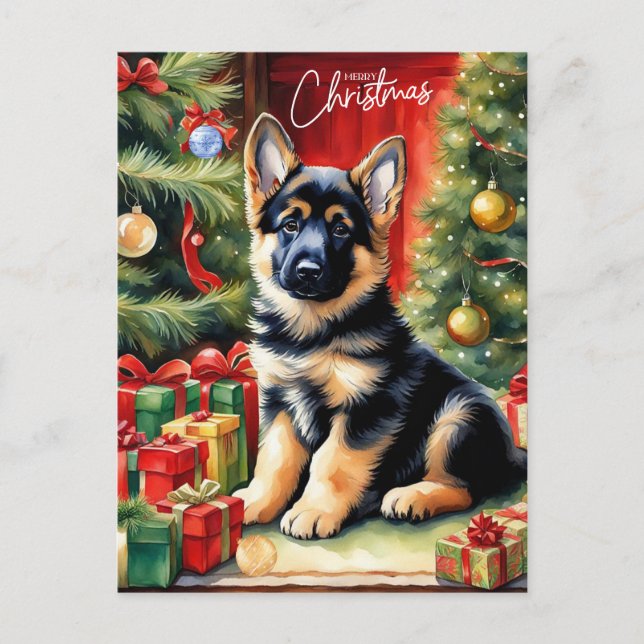 God jul German Shepherd Puppy Helg Vykort (Framsida)