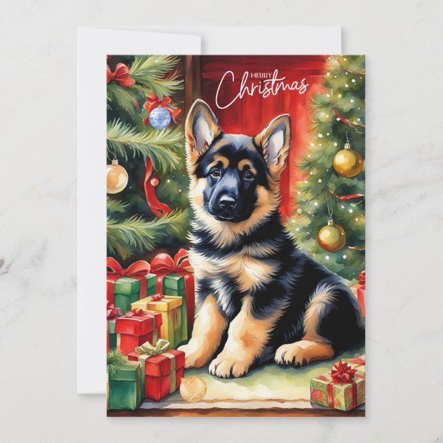 God jul German Shepherd Puppy Julkort (Framsida)
