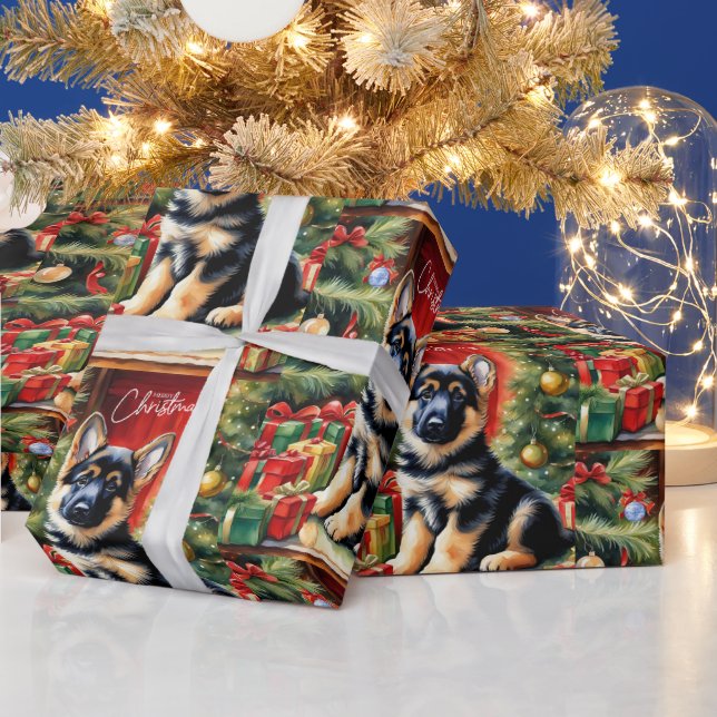 God jul German Shepherd Puppy Presentpapper (Helgdagar)