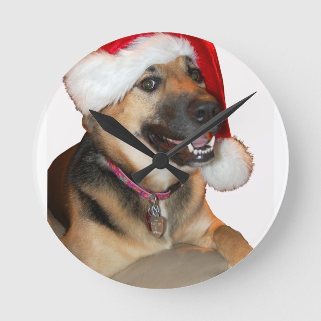 God jul German Shepherd Rund Klocka (Framsida)