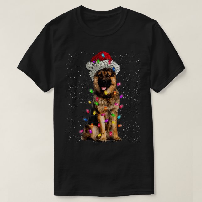 God jul German Shepherd Santa Hat Ljus X T Shirt (Design framsida)