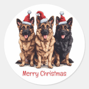 God jul German Shepherd Santa Hundar Runt Klistermärke