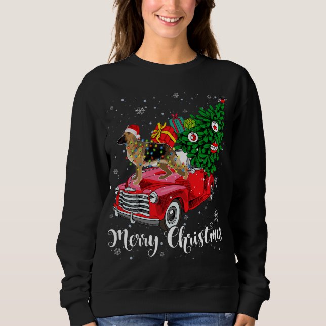 God jul German Shepherd Santa Light Red Tr T Shirt (Framsida)