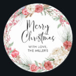 God jul Gift-etikett Modern Round Sticker Runt Klistermärke<br><div class="desc">God jul Round Gift Sticker-etiketter med Greenery och rödandedräkt. Den moderna julklappsetiketten är den perfekt som avslutar ett drag att lägga till i Julklapp i år.</div>