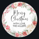 God jul Gift-etikett Modern Round Sticker Runt Klistermärke<br><div class="desc">God jul Round Gift Sticker-etiketter med Greenery och rödandedräkt. Den moderna julklappsetiketten är den perfekt som avslutar ett drag att lägga till i Julklapp i år.</div>