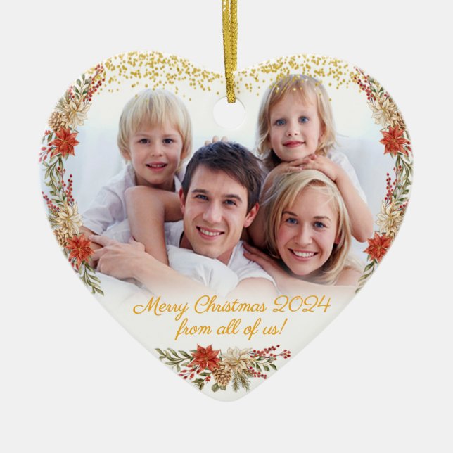 God jul Gift Family Photo Heart Ornament (Framsidan)